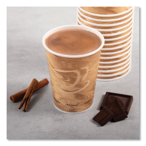 Mistique Polycoated Hot Paper Cups, 12 Oz, Printed, Brown, 50/sleeve, 20 Sleeves/carton