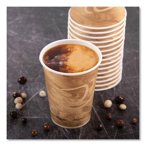 Mistique Polycoated Hot Paper Cups, 12 Oz, Printed, Brown, 50/sleeve, 20 Sleeves/carton