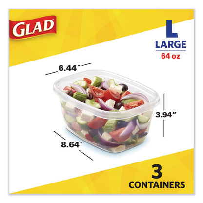 Deep Dish Food Storage Containers, 64 Oz, Plastic, 3/pack