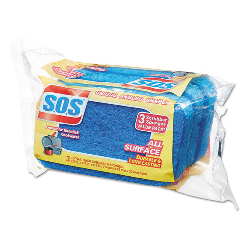 All Surface Scrubber Sponge, 2.5 X 4.5, 0.9" Thick, Dark Blue, 3/pack, 8 Packs/carton