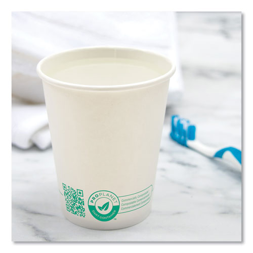 Compostable Paper Hot Cups, Proplanet Seal, 10 Oz, White/green, 50/pack