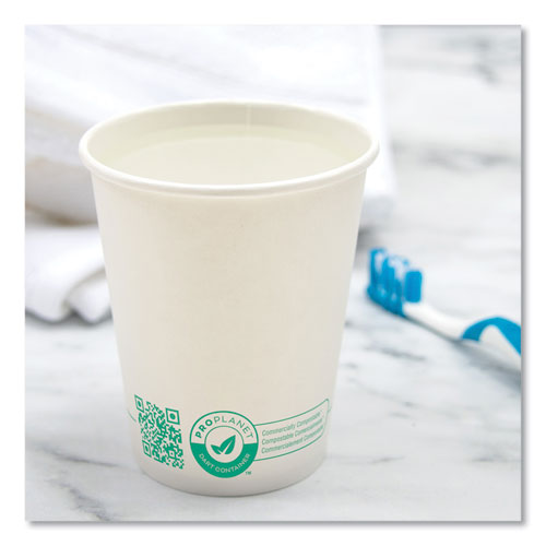 Compostable Paper Hot Cups, Proplanet Seal, 10 Oz, White/green, 1,000/carton