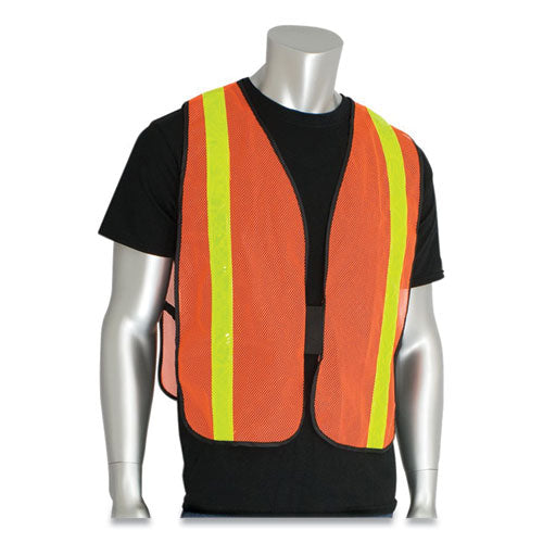 Hook And Loop Safety Vest, One Size Fits Most, Hi-viz Orange With Yellow Prismatic Tape