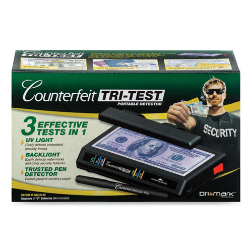 Tri Test Counterfeit Bill Detector With Pen, U.s.; Canadian; Mexican; Eu; Uk; Chinese Currencies, 7 X 4 X 2.5, Black