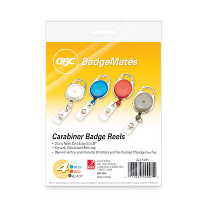 Badgemates Belt Clip Badge Reels, 36" Extension, Assorted Colors, 4/pack