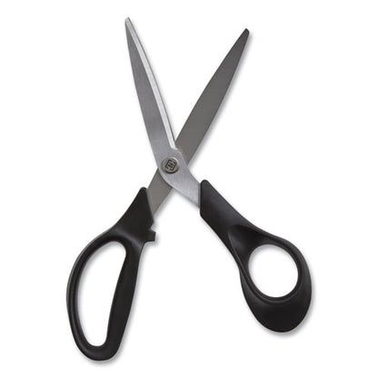 Stainless Steel Scissors, 8" Long, 3.58" Cut Length, Black Offset Handle