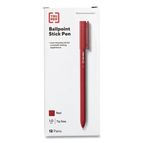 Ballpoint Pen, Stick, Medium 1 Mm, Red Ink, Red Barrel, Dozen