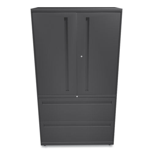 Brigade 700 Series Lateral File, Three-shelf Enclosed Storage, 2 Legal/letter-size File Drawers, Charcoal, 36" X 18" X 64.25"