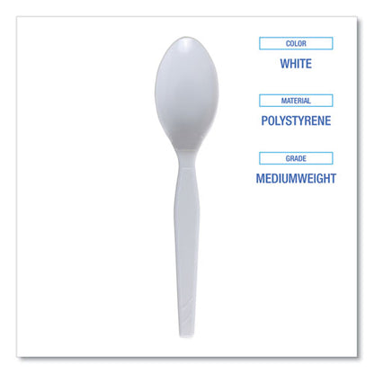 Mediumweight Polystyrene Cutlery, Teaspoon, White, 10 Boxes Of 100/carton