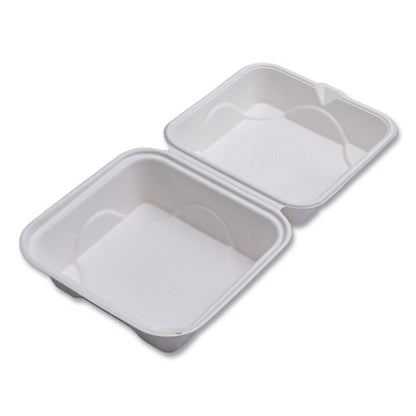 Vanguard Renewable And Compostable Sugarcane Clamshells, 6 X 6 X 3, White, 500/carton