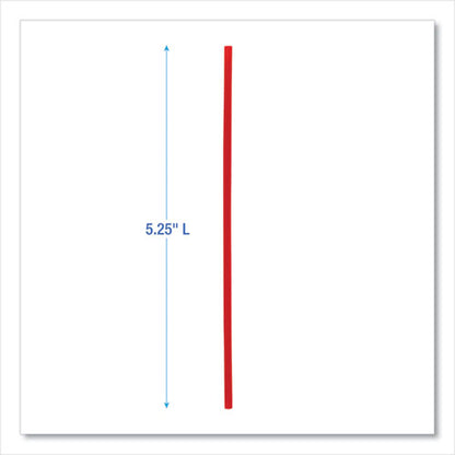 Single-tube Stir-straws,5.25", Polypropylene, Red, 1,000/pack, 10 Packs/carton