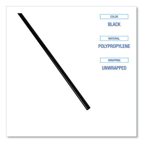 Cocktail Straws, 8", Polypropylene, Black, 5,000/carton