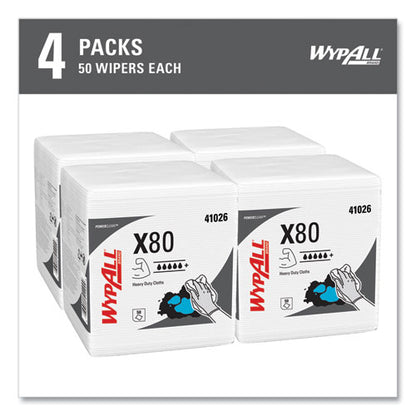 Power Clean X80 Heavy Duty Cloths, 1/4 Fold, 12.5 X 12, White, 50/box, 4 Boxes/carton