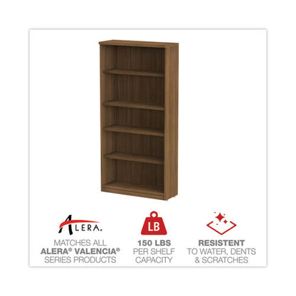 Alera Valencia Series Bookcase, Five-shelf, 31.75w X 14d X 64.75h, Modern Walnut