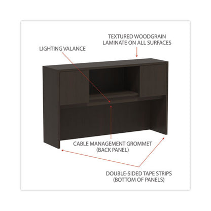 Alera Valencia Series Hutch With Doors, 4 Compartments, 58.88w X 15d X 35.38h, Espresso