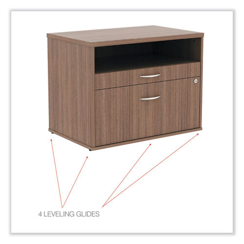 Alera Open Office Desk Series Low File Cabinet Credenza, 2-drawer: Pencil/file, Legal/letter, 1 Shelf,walnut,29.5x19.13x22.88