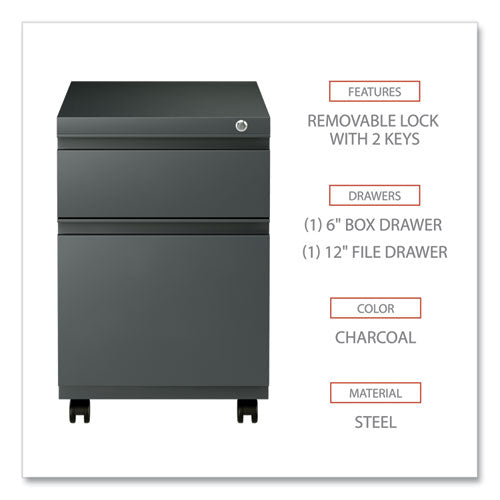 File Pedestal With Full-length Pull, Left Or Right, 2-drawers: Box/file, Legal/letter, Charcoal, 14.96" X 19.29" X 21.65"