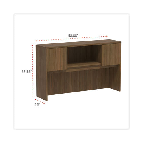 Alera Valencia Series Hutch With Doors, 4 Compartments, 58.88w X 15d X 35.38h, Modern Walnut