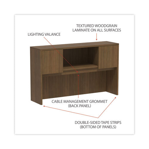 Alera Valencia Series Hutch With Doors, 4 Compartments, 58.88w X 15d X 35.38h, Modern Walnut