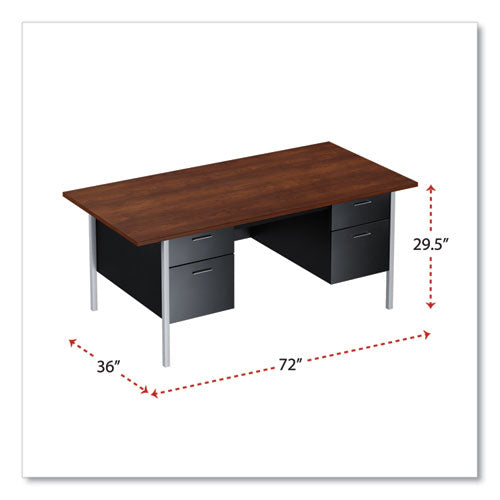 Double Pedestal Steel Desk, 72" X 36" X 29.5", Mocha/black