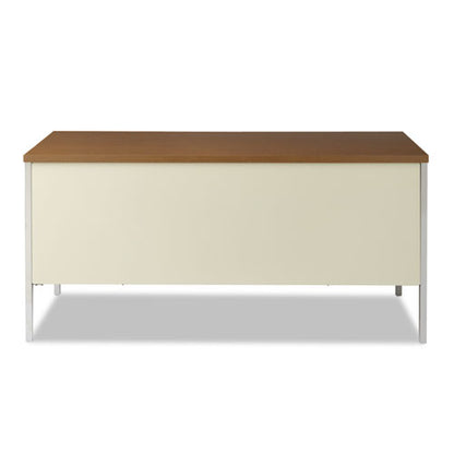 Double Pedestal Steel Desk, 60" X 30" X 29.5", Cherry/putty