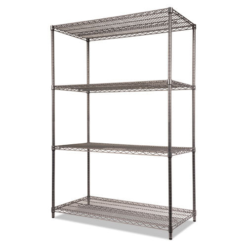 Wire Shelving Starter Kit, Four-shelf, 48w X 24d X 72h, Black Anthracite