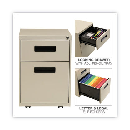 File Pedestal, Left Or Right, 2-drawers: Box/file, Legal/letter, Putty, 14.96" X 19.29" X 21.65"