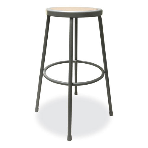 Industrial Metal Shop Stool, Backless, Supports Up To 300 Lb, 30" Seat Height, Brown Seat, Gray Base