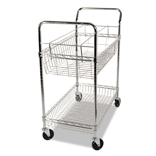 Carry-all Mail Cart, Metal, 1 Shelf, 1 Bin, 34.88" X 18" X 39.5", Silver