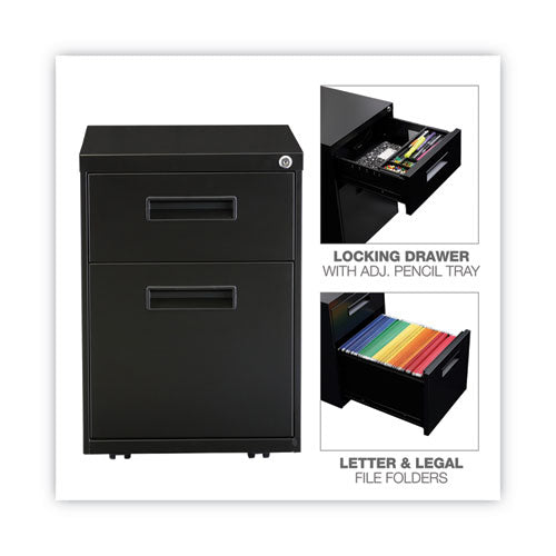 File Pedestal, Left Or Right, 2-drawers: Box/file, Legal/letter, Black, 14.96" X 19.29" X 21.65"