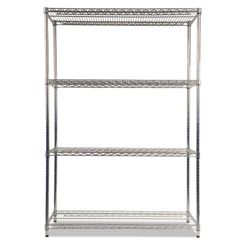 Nsf Certified Industrial Four-shelf Wire Shelving Kit, 48w X 18d X 72h, Silver