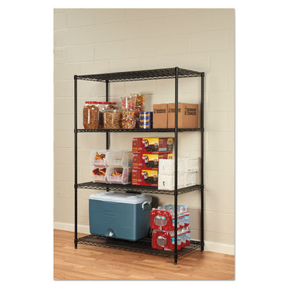 Nsf Certified Industrial Four-shelf Wire Shelving Kit, 48w X 24d X 72h, Black