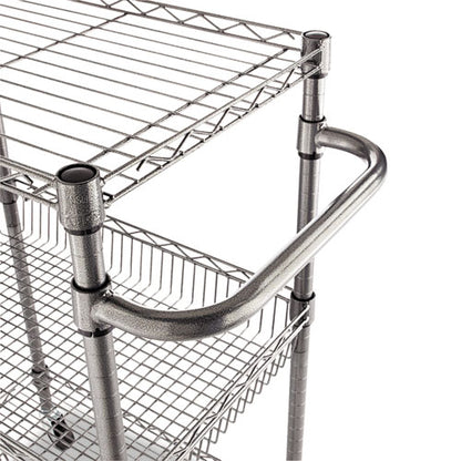 Three-tier Wire Cart With Basket, Metal, 2 Shelves, 1 Bin, 500 Lb Capacity, 28" X 16" X 39", Black Anthracite