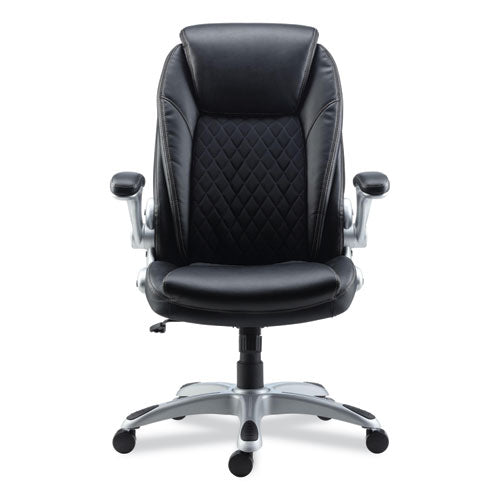 Alera Leithen Bonded Leather Midback Chair, Supports Up To 275 Lb, Black Seat/back, Silver Base