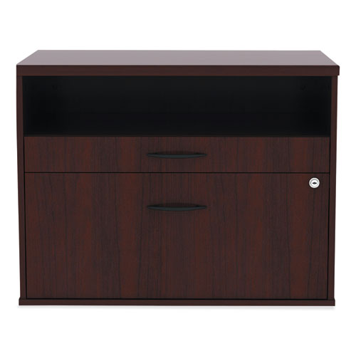 Alera Open Office Desk Series Low File Cabinet Credenza, 2-drawer: Pencil/file,legal/letter,1 Shelf,mahogany,29.5x19.13x22.88