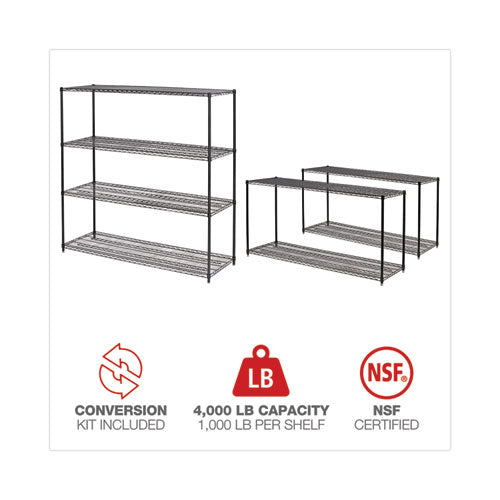 Ba Plus Wire Shelving Kit, Four-shelf, 72w X 24d X 72h, Black Anthracite Plus