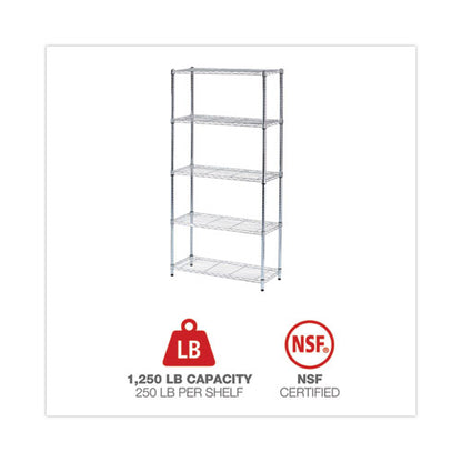 Residential Wire Shelving, Five-shelf, 36w X 14d X 72h, Silver