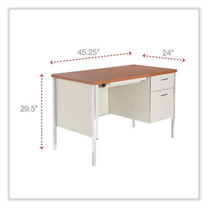 Single Pedestal Steel Desk, 45.25" X 24" X 29.5", Cherry/putty