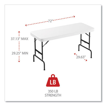 Adjustable Height Plastic Folding Table, Rectangular, 72w X 29.63d X 29.25 To 37.13h, White