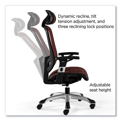 Flexfit Hyken Mesh Task Chair, Supports Up To 275 Lb, 17.24" To 20.98" Seat Height, Maroon Seat/back, Silver/black Base