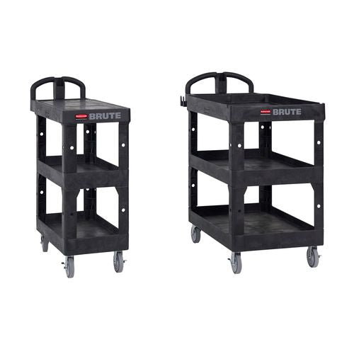 Brute 3-shelf Heavy-duty Ergo Flat Utility Cart, Resin, 3 Shelves, 600 Lb Capacity, 25.24" X 48.63" X 46.18", Black