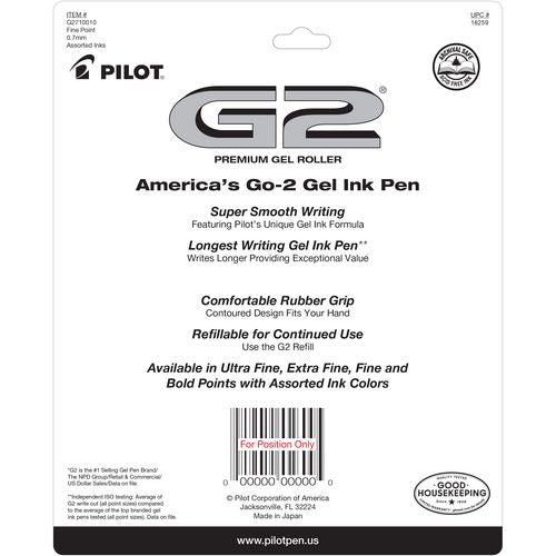 G2 Premium Gel Pen, Retractable, Fine 0.7 Mm, Assorted Ink/barrel Colors, 10/pack