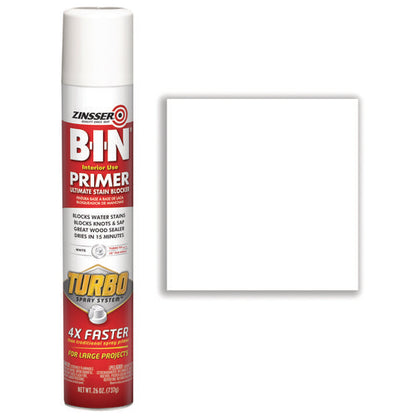 Bin Aerosol Primer With Turbo Spray System, Interior, Flat White, 26 Oz Aerosol Can, 6/carton