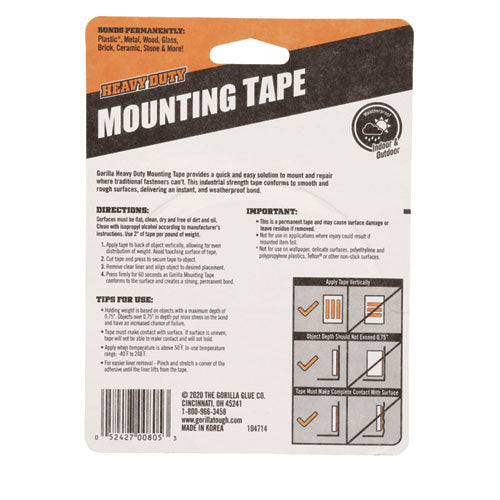 Heavy Duty Mounting Tape, Permanent, Holds Up To 60 Lb (1 Lb Per 2 In), 1 X 120, Black