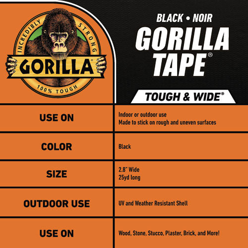 Gorilla Tape, 3" Core, 2.88" X 25 Yds, Black