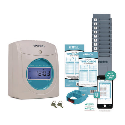 Digital Auto-align Punch Time Clock Bundle, White