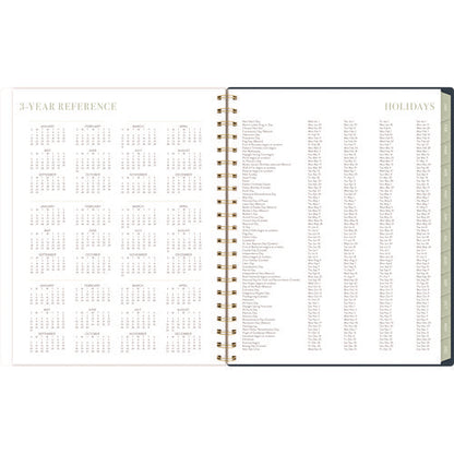 Leah Bisch Weekly/monthly Floral Planner, Floral Artwork, 11" X 9.25", Blue/white/gold Cover, 12-month (jan To Dec): 2025