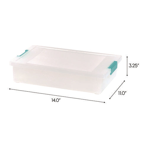 Latch Lid Storage Box, 2.3 Gal, 14 X 11 X 3.5, Clear Bin/seafoam Latches