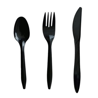 Three-piece Cutlery Kit, Fork/knife/teaspoon, Polystyrene, Black, 250/carton