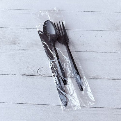 Three-piece Cutlery Kit, Fork/knife/teaspoon, Polystyrene, Black, 250/carton